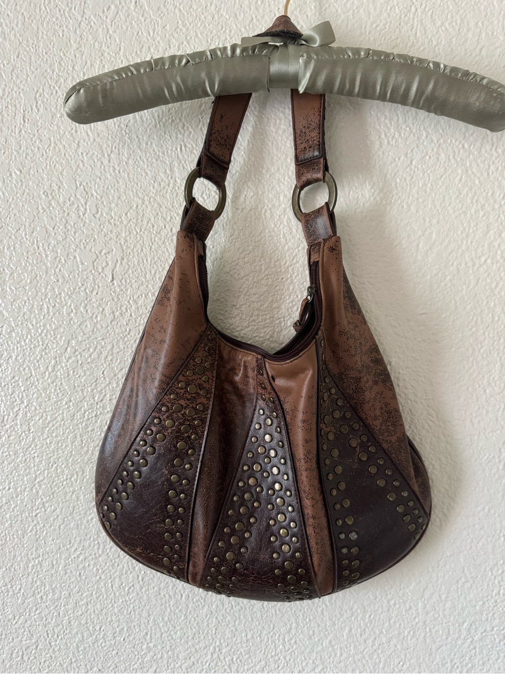 Brown Studded Hobo Shoulder Bag - Stylish Everyday Carry